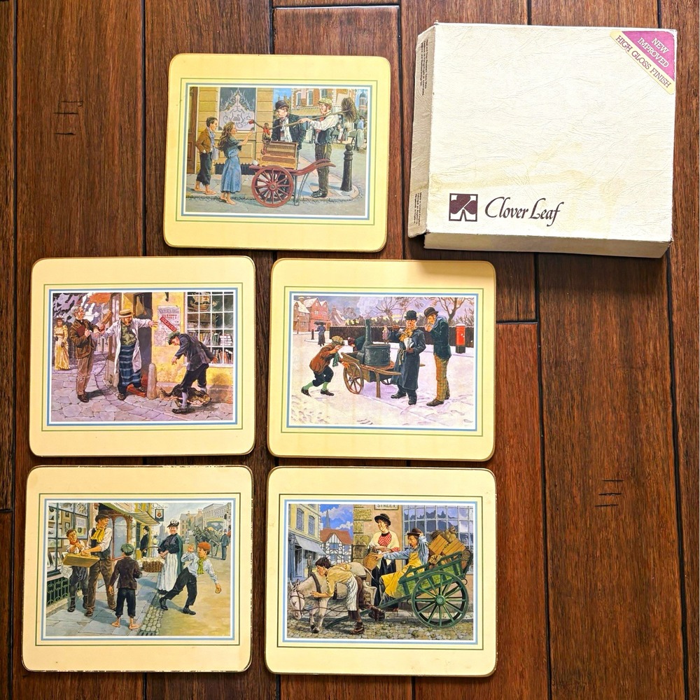 Clover Leaf C131 Victorian Street Scenes Cork Backed Placemats Set of 5 Square
